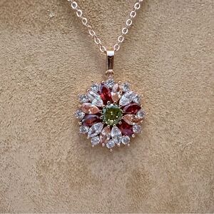 Copper plated multi gemstone pendant necklace
